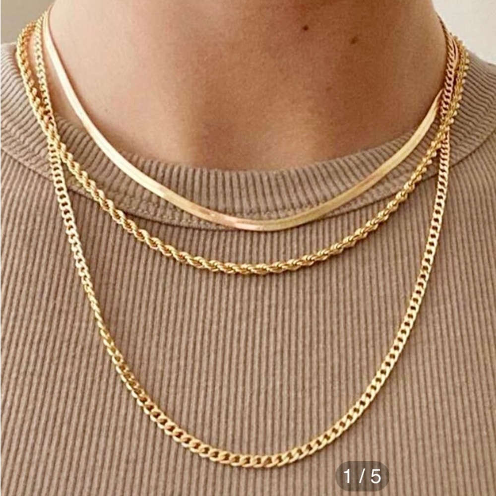 14K gold plated triple layered chain  necklace.